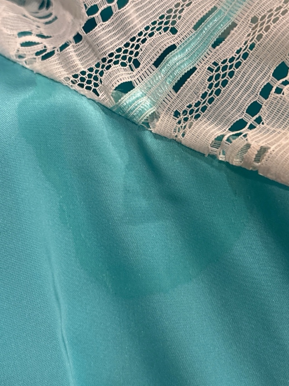 70s HANDMADE SATIN TURQUOISE BLUE SQUARE NECK MAXI DRESS LACE 3/4 SLEEVES & SASH - Picture 7 of 8